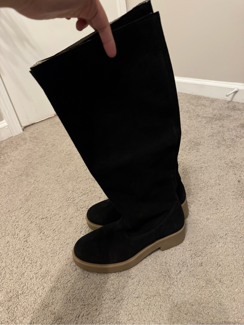 FREE PEOPLE Phoenix Tall Slouch Suede Boots Black, Size 7.5/37 1/2 - Picture 5 of 9